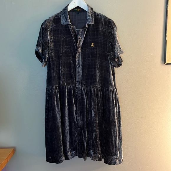 Teddy Fresh Charcoal Velvet Dress Size Small - Picture 1 of 6